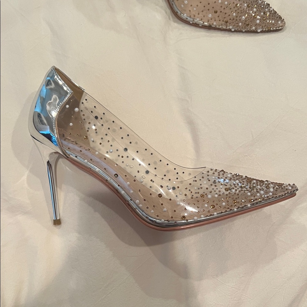 Women's Transparent Rhinestone Heels - Silver and Tan - Picture 2 of 5
